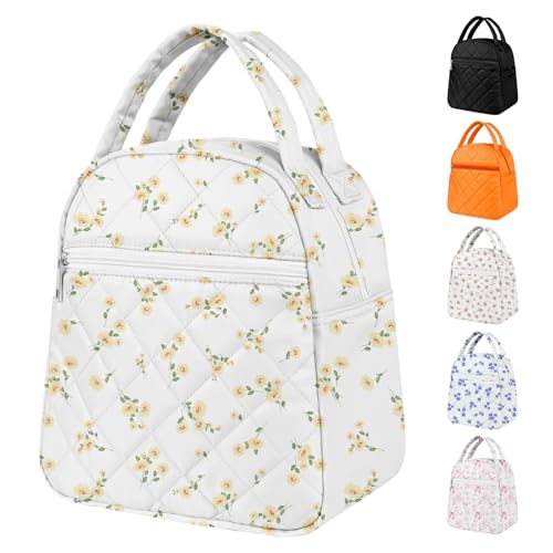 Paquesta Lunch Bag Women Stylish Quilted Lunch Boxes for Adult Fit and Fresh Cooler Insulated Lunchbox for Work Large 11 Liters Cute Compact Lunchbag Waterproof Yellow Floral - Image 1