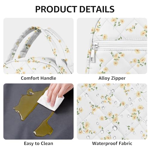 Paquesta Lunch Bag Women Stylish Quilted Lunch Boxes for Adult Fit and Fresh Cooler Insulated Lunchbox for Work Large 11 Liters Cute Compact Lunchbag Waterproof Yellow Floral - Image 4
