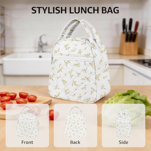 Paquesta Lunch Bag Women Stylish Quilted Lunch Boxes for Adult Fit and Fresh Cooler Insulated Lunchbox for Work Large 11 Liters Cute Compact Lunchbag Waterproof Yellow Floral - Image 5