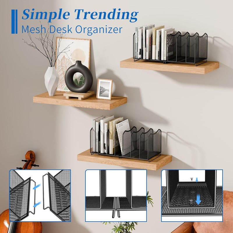 Simple Trending 2 Pack Mesh Desktop File Sorter Organizer, 7-Section Bookshelf For Desk Home Office, Black - Image 4