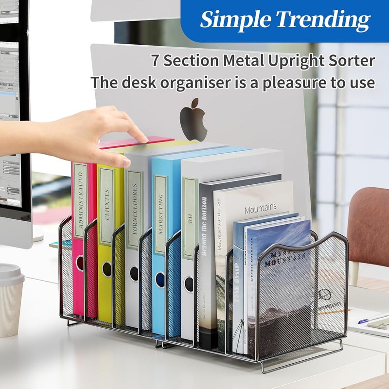 Simple Trending 2 Pack Mesh Desktop File Sorter Organizer, 7-Section Bookshelf For Desk Home Office, Black - Image 3