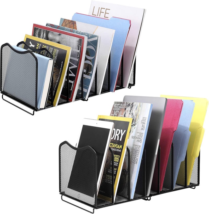 Simple Trending 2 Pack Mesh Desktop File Sorter Organizer, 7-Section Bookshelf For Desk Home Office, Black - Image 2