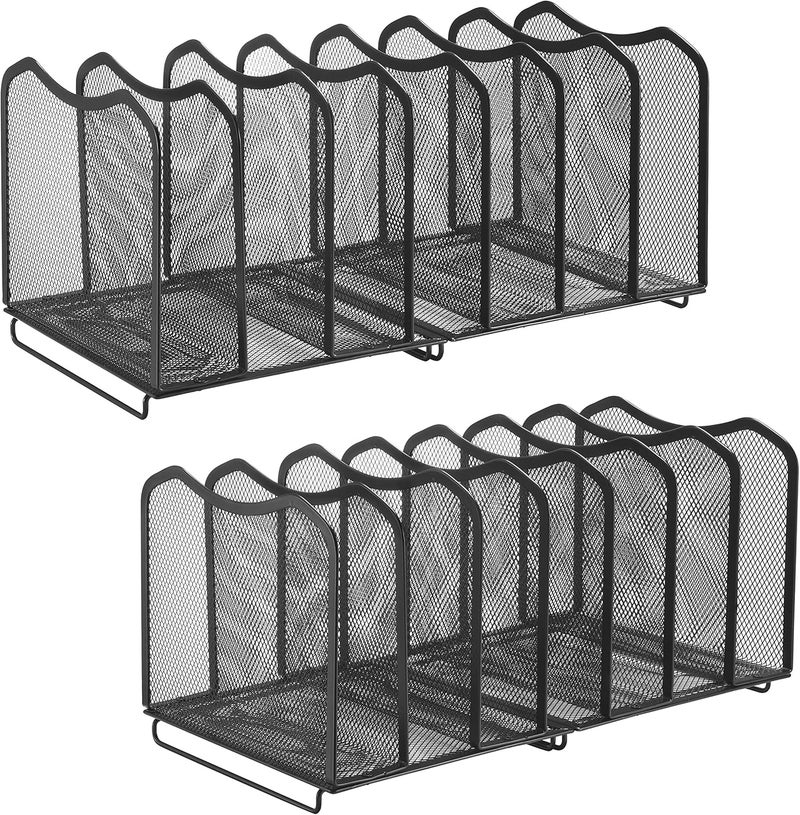 Simple Trending 2 Pack Mesh Desktop File Sorter Organizer, 7-Section Bookshelf For Desk Home Office, Black - Image 1