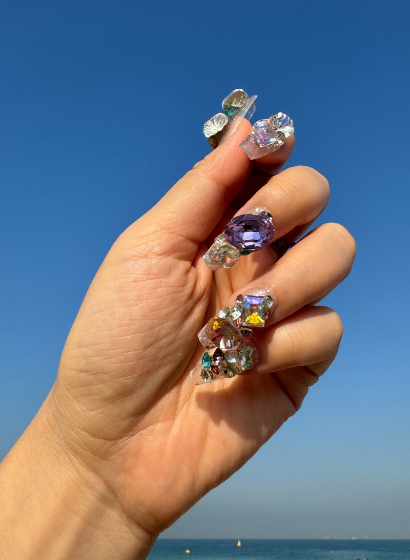 Artist Design/3D Crystal Garden(Handmade)/Press On nails/Luxury Hand Painted/Long Coffin/10 PCS - Image 2