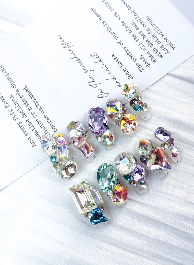 Artist Design/3D Crystal Garden(Handmade)/Press On nails/Luxury Hand Painted/Long Coffin/10 PCS - Image 1