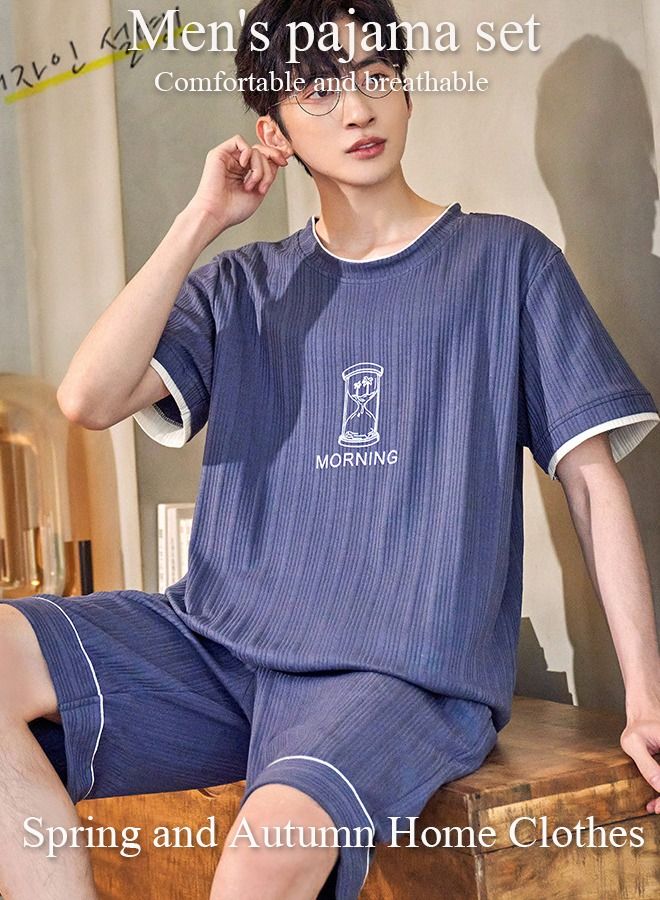 DUNISO Men's Soft Pajamas Set 2 Piece Cotton Sleepwear Short Sleeve  Crewneck Top and Shorts Loungewear Summer Sleepwear Set Home Wear - Image 1