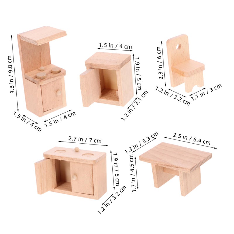 Miniature Wooden Dining Room Furniture Set Mini Table Chairs for Dollhouse - Image 3