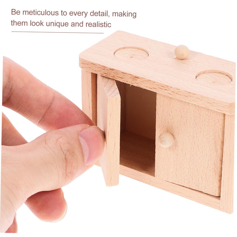 Miniature Wooden Dining Room Furniture Set Mini Table Chairs for Dollhouse - Image 5