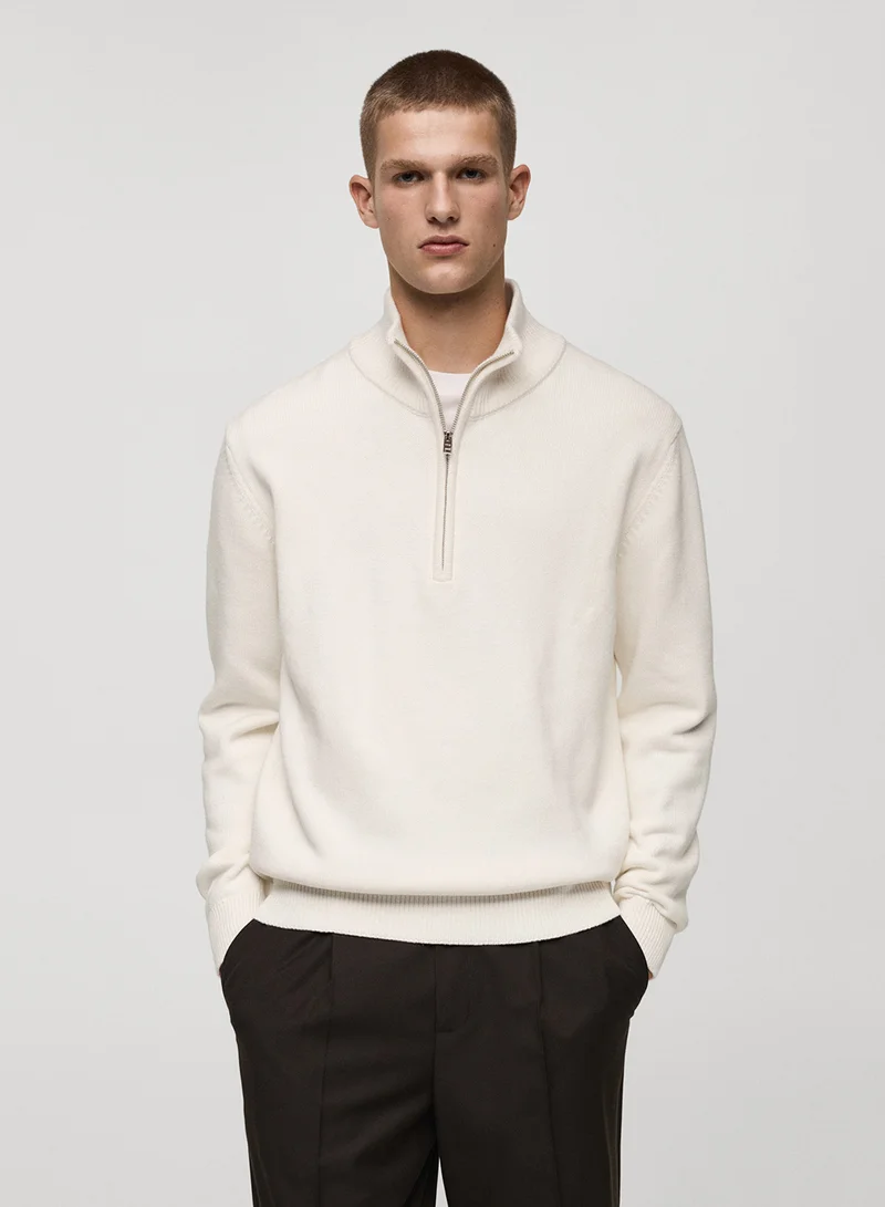 Mango Man Chunky-Knit Sweater With A Funnel Neck And Zip