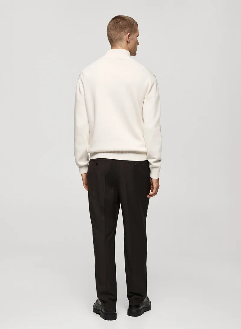 Mango Man Chunky-Knit Sweater With A Funnel Neck And Zip