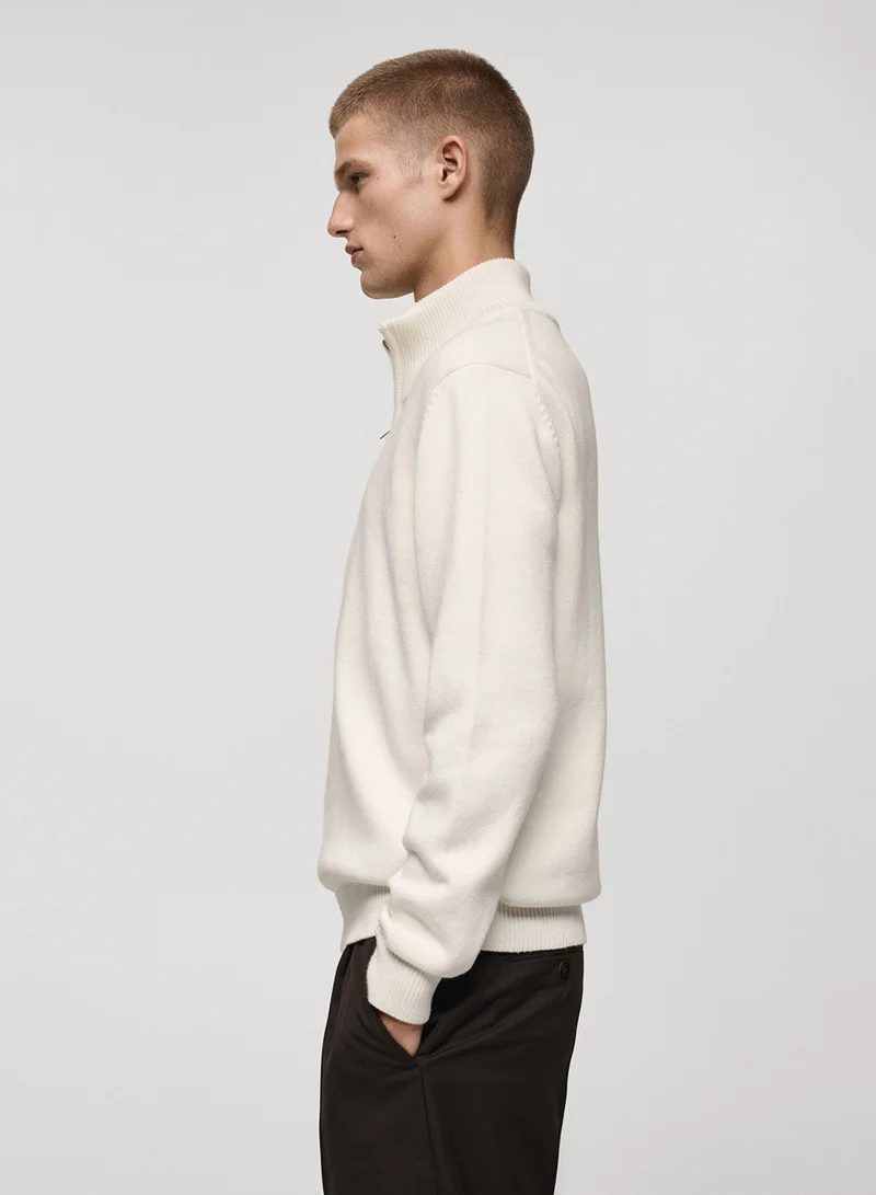 Mango Man Chunky-Knit Sweater With A Funnel Neck And Zip