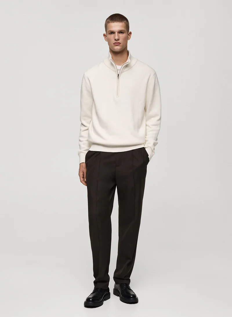 Mango Man Chunky-Knit Sweater With A Funnel Neck And Zip