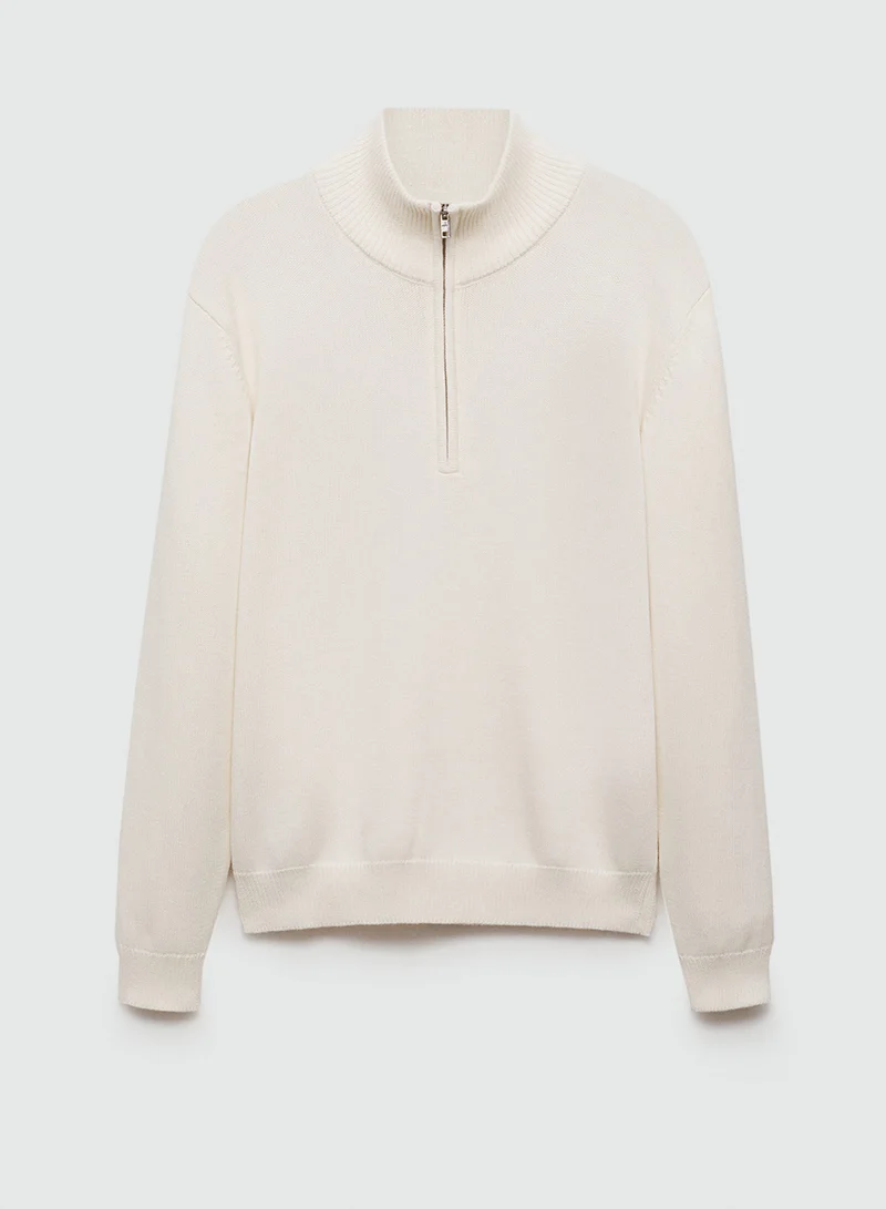 Mango Man Chunky-Knit Sweater With A Funnel Neck And Zip