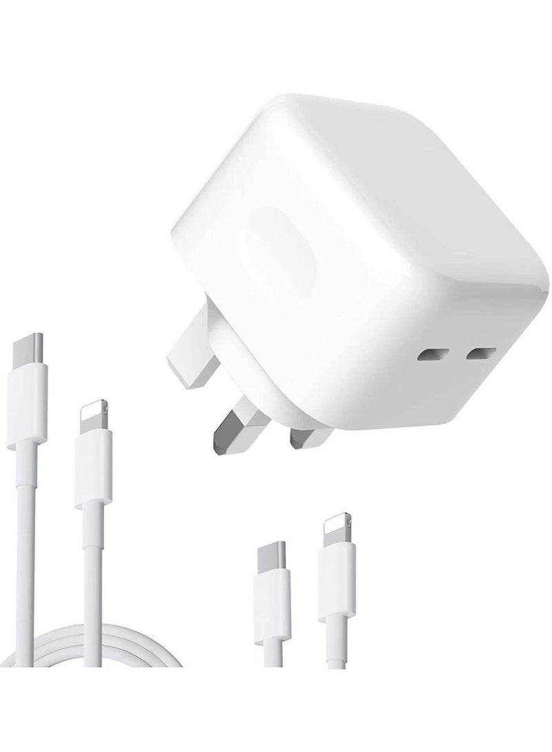 Original 35W USB-C Power Adapter For iPhone 14 13 12 11 Pro Max 14 Plus XS XR XS Max iPad Pro Macbook Dual Type C Port PD Fast Charging UK Plug Wall Charger - Image 2