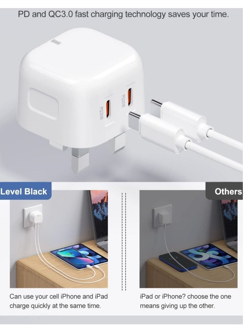 Original 35W USB-C Power Adapter For iPhone 14 13 12 11 Pro Max 14 Plus XS XR XS Max iPad Pro Macbook Dual Type C Port PD Fast Charging UK Plug Wall Charger - Image 3