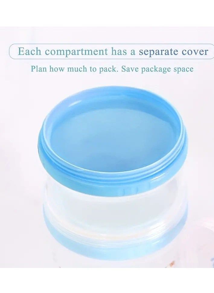 Little tots 4 Layers Milk Powder Container, 30g/60g, Portable Formula Dispenser, Large Capacity Food Storage Container Box, Baby Feeding Travel Snack Box Milk Powder Storage Funnel-shaped Snack Organizer Blue  - Image 3