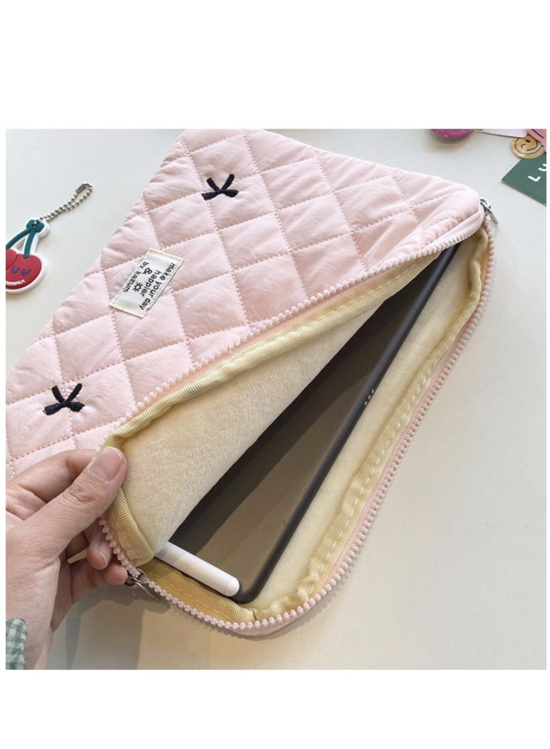 SOLARAE Puffy Laptop Sleeve Case Cute Quilted Computer Bag, 13 Inch Bow Embroidery Printed Laptop Carrying Cases, Coquette Aesthetics Protective Cover, Compatible with 11" 13" 15" Notebook - Image 4
