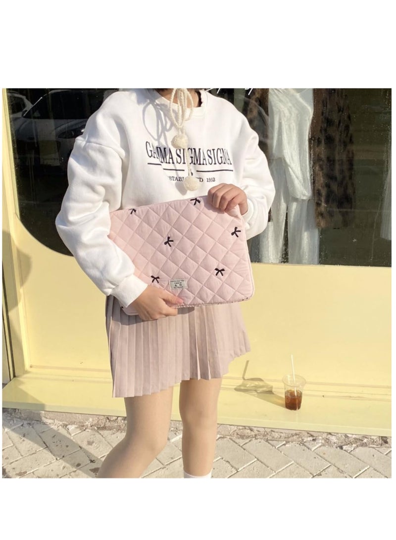 SOLARAE Puffy Laptop Sleeve Case Cute Quilted Computer Bag, 13 Inch Bow Embroidery Printed Laptop Carrying Cases, Coquette Aesthetics Protective Cover, Compatible with 11" 13" 15" Notebook - Image 3
