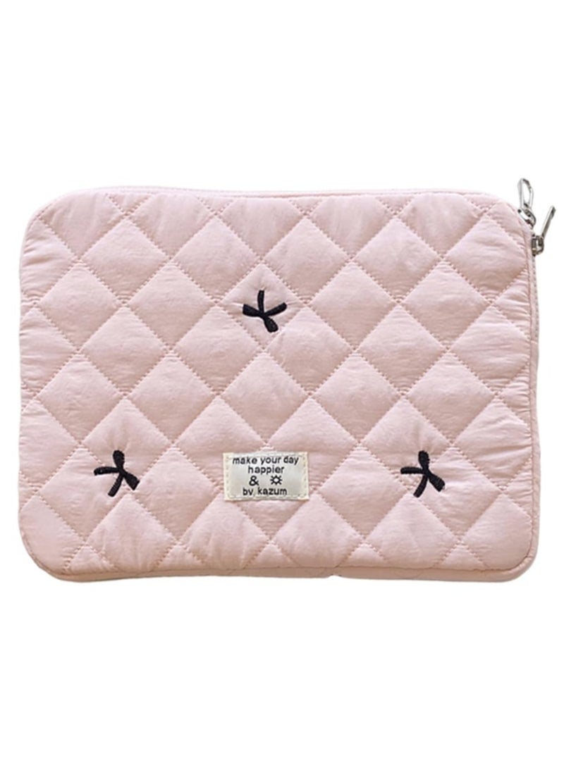 SOLARAE Puffy Laptop Sleeve Case Cute Quilted Computer Bag, 13 Inch Bow Embroidery Printed Laptop Carrying Cases, Coquette Aesthetics Protective Cover, Compatible with 11" 13" 15" Notebook - Image 1