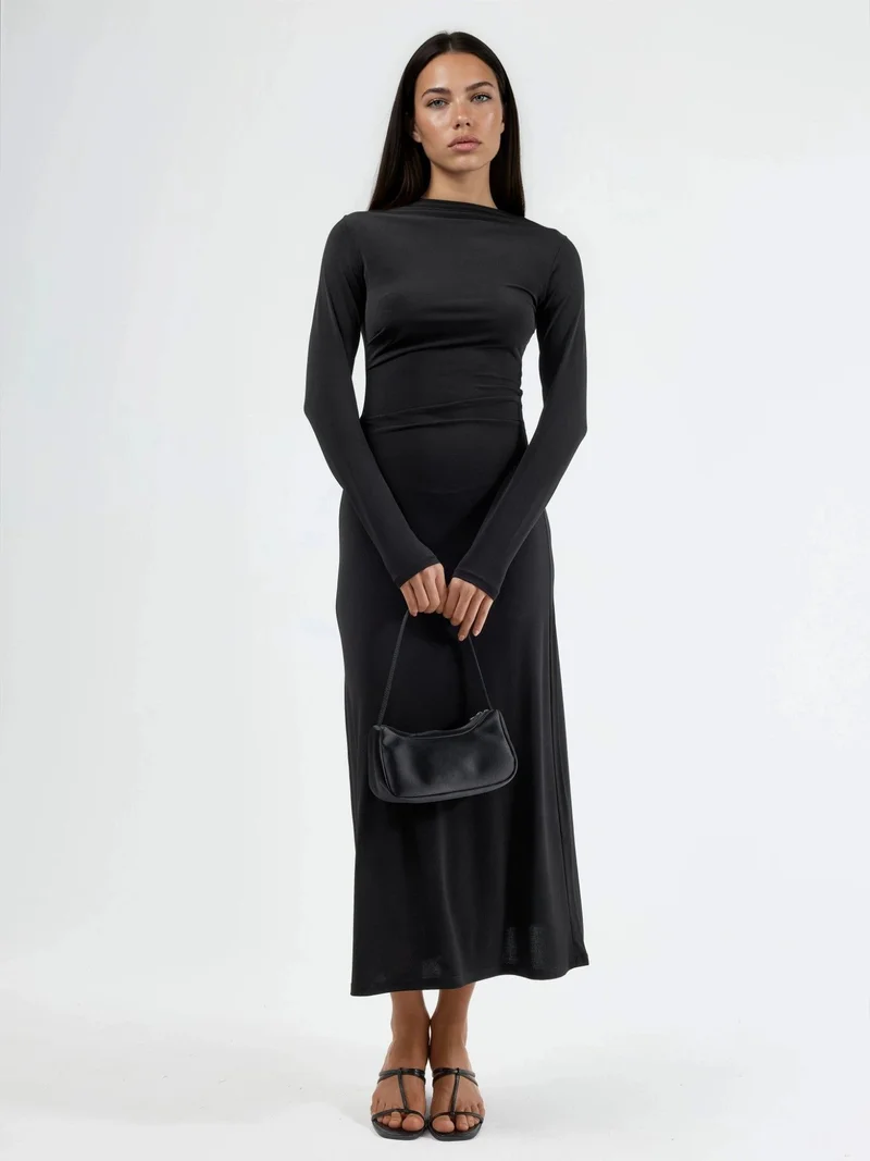 بوسيم BUSEM Fitted Maxi Dress with Drape Detail