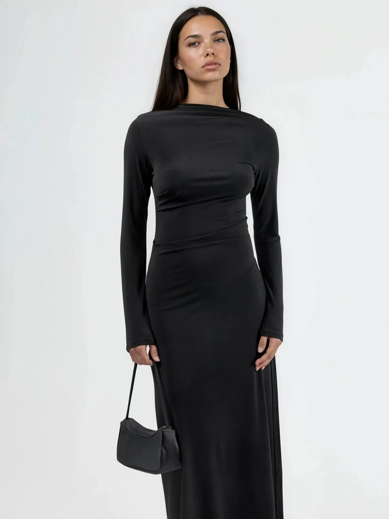 بوسيم BUSEM Fitted Maxi Dress with Drape Detail