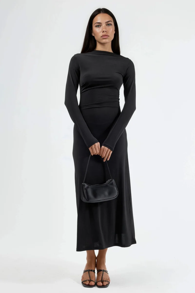 Busem BUSEM Fitted Maxi Dress with Drape Detail