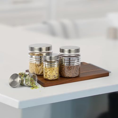 EOS- BUILDING TRUST Silverline 12B PET Kitchen Storage Jars with Steel Cap - 1500 ML,1000 ML, 500 ML, 250 ML (Pack of 12), Transparent - Image 3