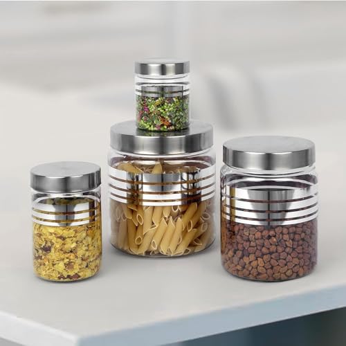 EOS- BUILDING TRUST Silverline 12B PET Kitchen Storage Jars with Steel Cap - 1500 ML,1000 ML, 500 ML, 250 ML (Pack of 12), Transparent - Image 2