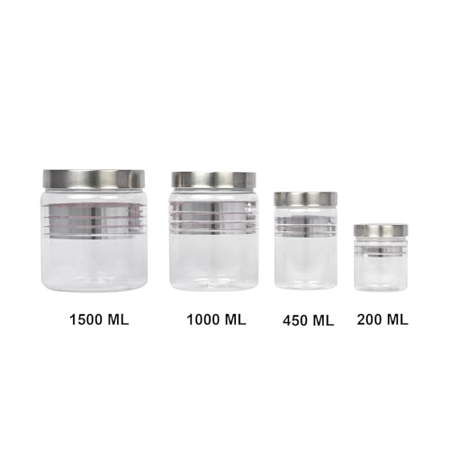 EOS- BUILDING TRUST Silverline 12B PET Kitchen Storage Jars with Steel Cap - 1500 ML,1000 ML, 500 ML, 250 ML (Pack of 12), Transparent - Image 4