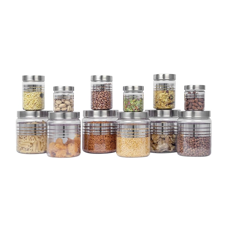 EOS- BUILDING TRUST Silverline 12B PET Kitchen Storage Jars with Steel Cap - 1500 ML,1000 ML, 500 ML, 250 ML (Pack of 12), Transparent - Image 5