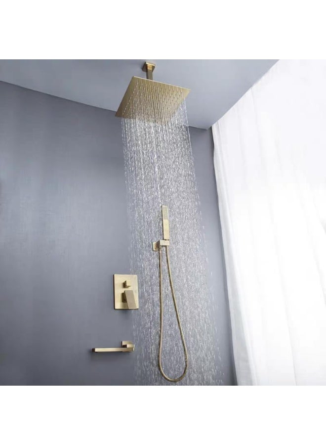 TASVORA 3 Way Rain Shower System | Golden Shower Combo Set | Wall Mount | Faucet | Bathroom Faucets with Rainfall Shower Head and Hand Shower - Image 4