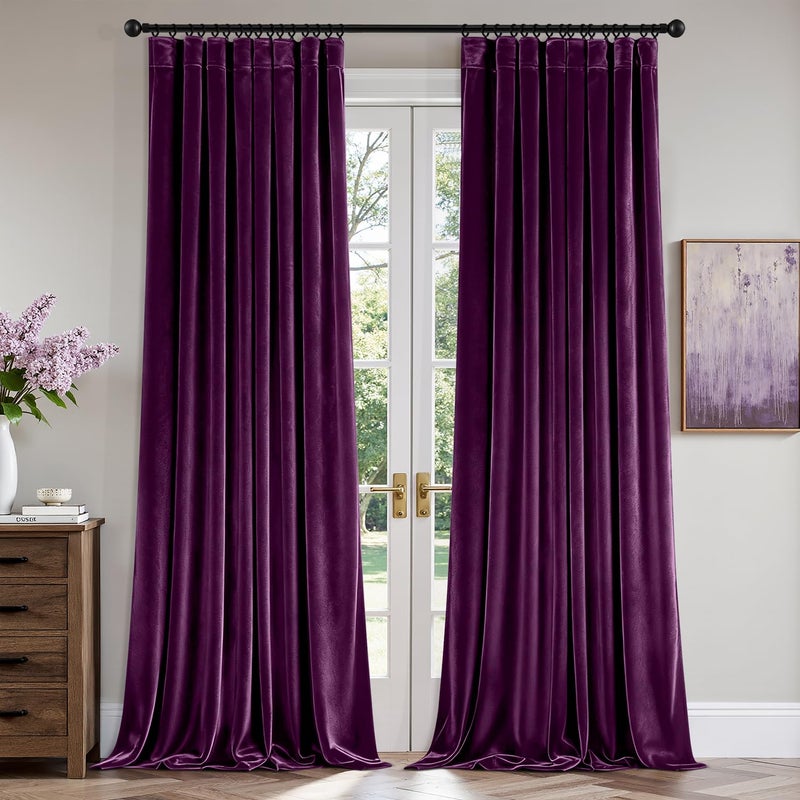 ANRODUO Purple Velvet Curtains 84 Inches Long Blackout Thermal Insulated Soundproof Curtain Privacy Room Darkening Curtains Pinch Pleat Window Drapes for Bedroom Living Room 42 x 84 Inch Set of 2 - Image 1