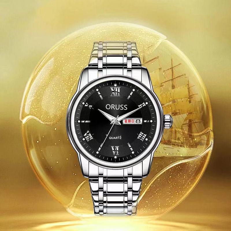 Automatic Mens Luminous Waterproof Luxury Watch Wise Silver Black Face + Five-Year Warranty