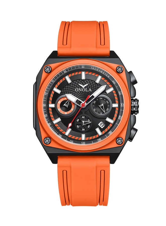 ONOLA ​​ONOLA Men's Multifunction Quartz Watch - Orange Dial with Waterproof Silicone Strap, 30M Water Resistance, Sporty Casual Style, Ideal for Daily Wear, Gym Training & Outdoor Activities​​ - Image 1