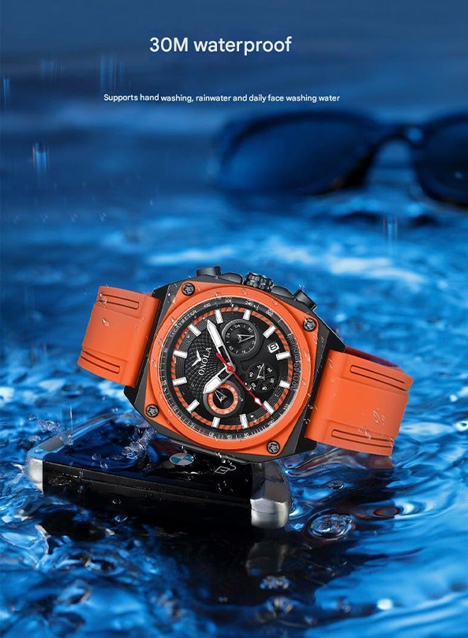 ONOLA ​​ONOLA Men's Multifunction Quartz Watch - Orange Dial with Waterproof Silicone Strap, 30M Water Resistance, Sporty Casual Style, Ideal for Daily Wear, Gym Training & Outdoor Activities​​ - Image 5