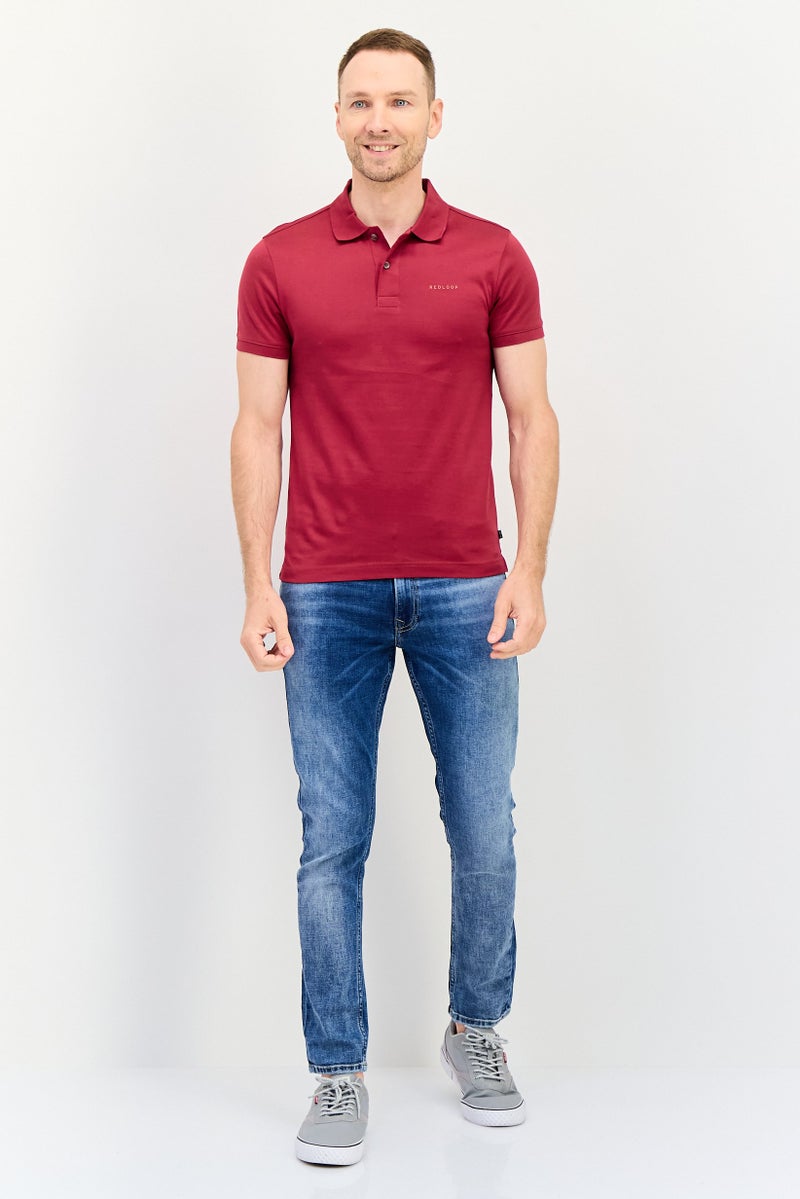 Levi's قميص بولو قصير الأكمام بتصميم عادي للرجال بشعار العلامة التجارية، مارون - Image 4