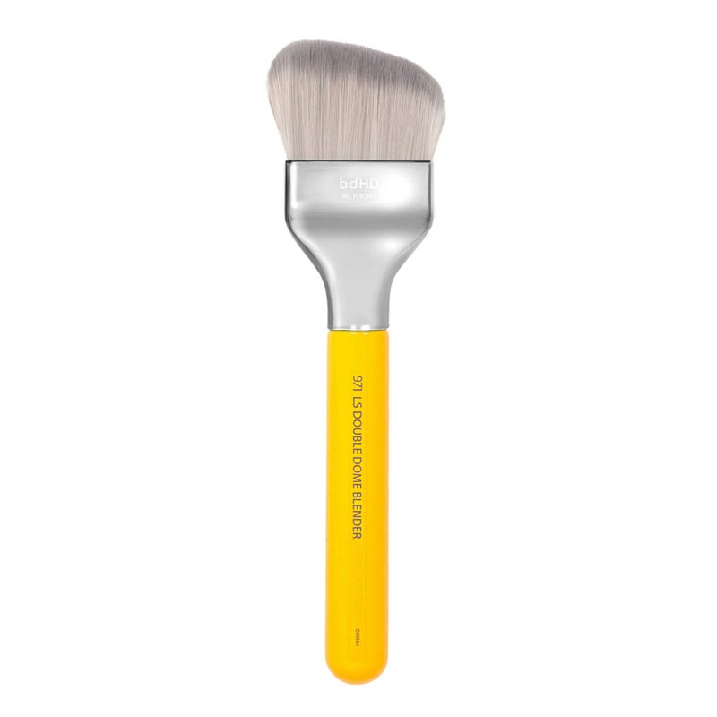 Bdellium Tools Professional Makeup Brush - Studio Series 971 Large Slanted Double Dome Blender - With Soft Synthetic Fibers, For Quick & Easy Application and Blending (Yellow, 1pc) - Image 3