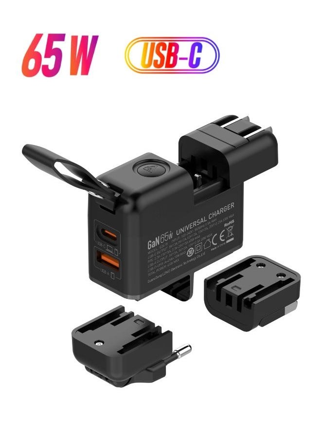 LDNIO 65W Universal Travel Adapter,US/UK/EU Plug, GaN USB C Charger Plug 2-Port Fast Wall Charger Head Compatible for MacBook, HP, Dell, Lenovo, iPhone 16, iPad, Galaxy Tab/S25, Switch etc  - Image 1