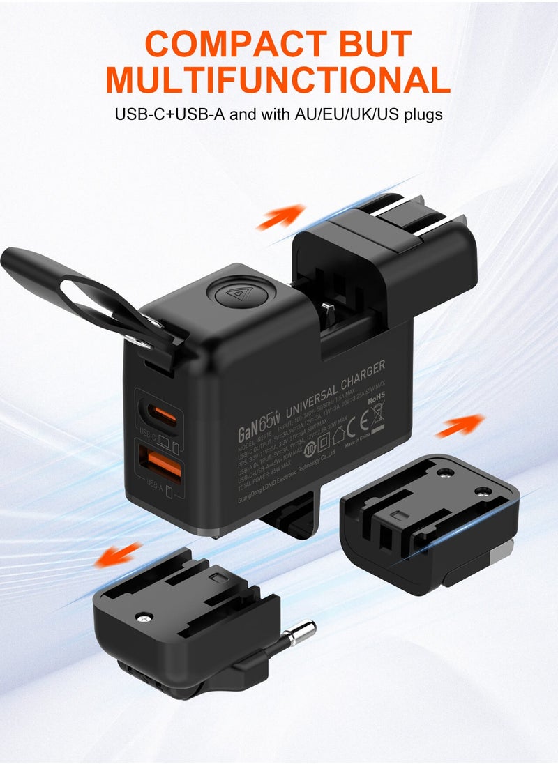 LDNIO 65W Universal Travel Adapter,US/UK/EU Plug, GaN USB C Charger Plug 2-Port Fast Wall Charger Head Compatible for MacBook, HP, Dell, Lenovo, iPhone 16, iPad, Galaxy Tab/S25, Switch etc  - Image 3