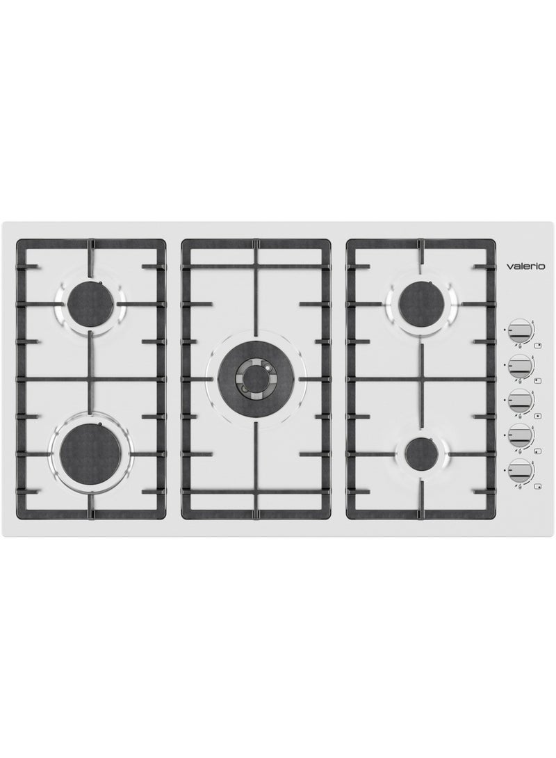 Valerio Built-in Gas Hob, 5 Burners, 90 cm, Italian Steel (Wide Mesh)
