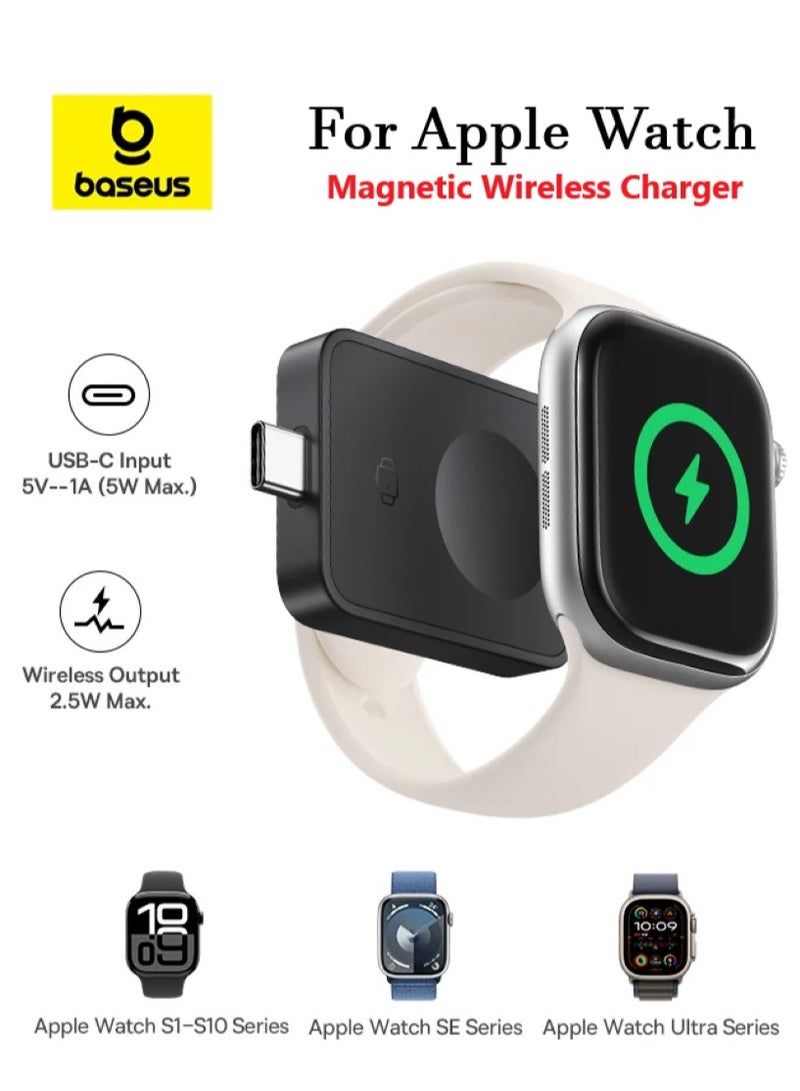 بيسوس شاحن ساعة آبل المغناطيسي USB C 【ترقية 2025】 مصمم لساعة آبل، صغير ومحمول، شاحن لاسلكي مغناطيسي سريع لـ iWatch، شحن سريع مغناطيسي USB-C متوافق مع ساعة آبل ألترا، السلسلة 10/9/8/7/6/5/4/3/2/1، SE/SE2، ألترا/ألترا2، تصميم مدمج وصديق للسفر لجميع طرازات ساعة آبل - Image 1