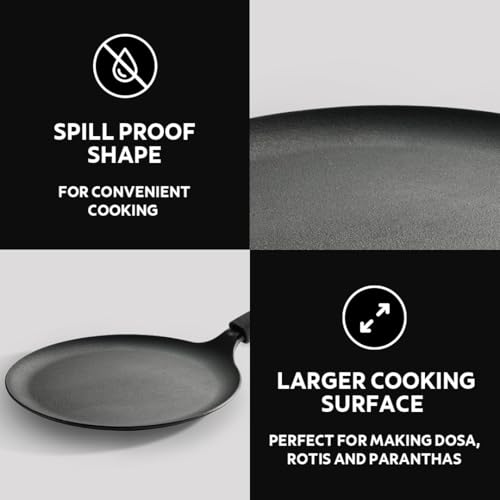TRAMONTINA TITANEX 24cm Pre-Seasoned Cast Iron Dosa Tawa | Flat Surface with Raised Edges | for Dosa, Uttapam, Cheela, Paratha | Induction & Gas Compatible | Non-Slip Handle - Image 5