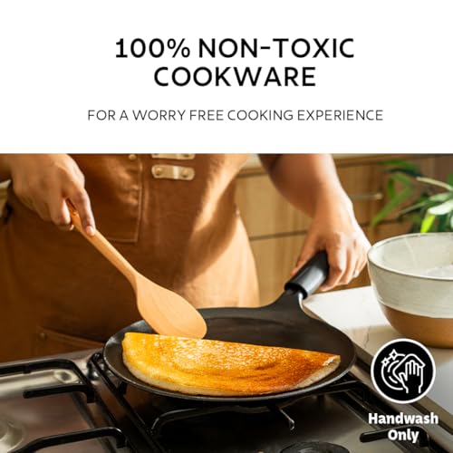 TRAMONTINA TITANEX 24cm Pre-Seasoned Cast Iron Dosa Tawa | Flat Surface with Raised Edges | for Dosa, Uttapam, Cheela, Paratha | Induction & Gas Compatible | Non-Slip Handle - Image 2