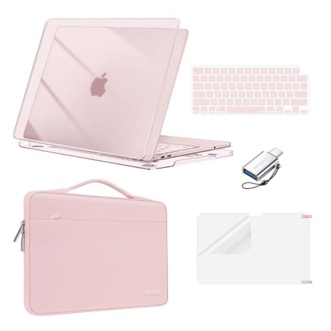 حافظة MOSISO المتوافقة مع MacBook Neo مقاس 13 بوصة 2026 A3404 شريحة A18 Pro، غطاء صلب واقي مع حقيبة حمل وأغطية لوحة مفاتيح وواقي شاشة ومحول USB، أسود
