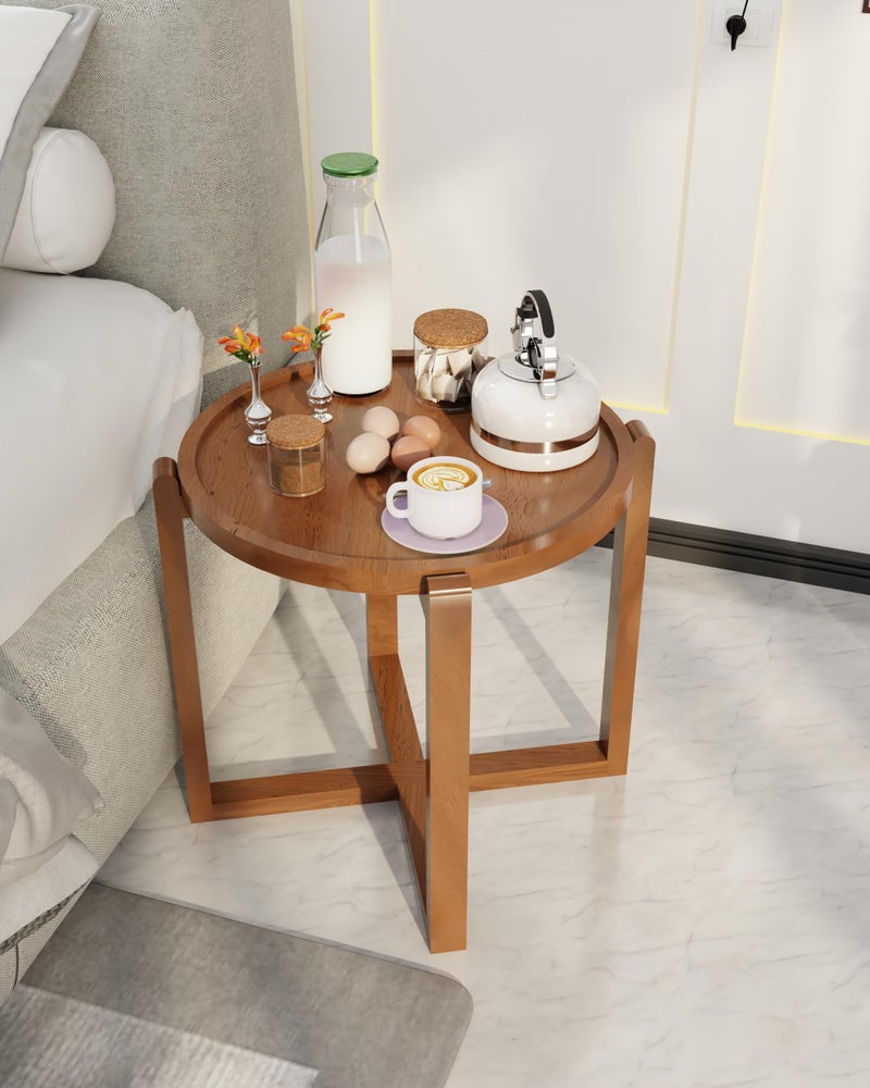 World Mart Foldable Side Table for Living Room & Balcony - Portable Wooden C-Shaped End Table for Laptop, Coffee, & Snacks - Pre-Assembled Space Saving Furniture (Walnut Finish) - Image 5