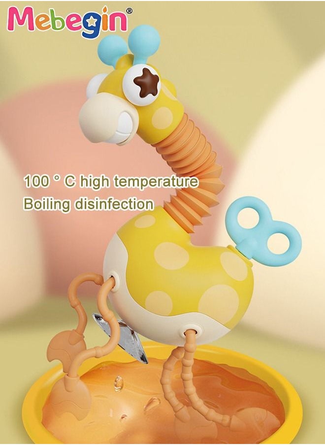 MEBEGIN - Safe Teething Toys, Giraffe-shaped Montessori Toys with Bright Colors and Unique Shape, Early Development Activity Silicone Pull String Toys, Developmental Pulling Teething Baby Sensory Toy with Soft Rubber Pull Ropes - Image 1