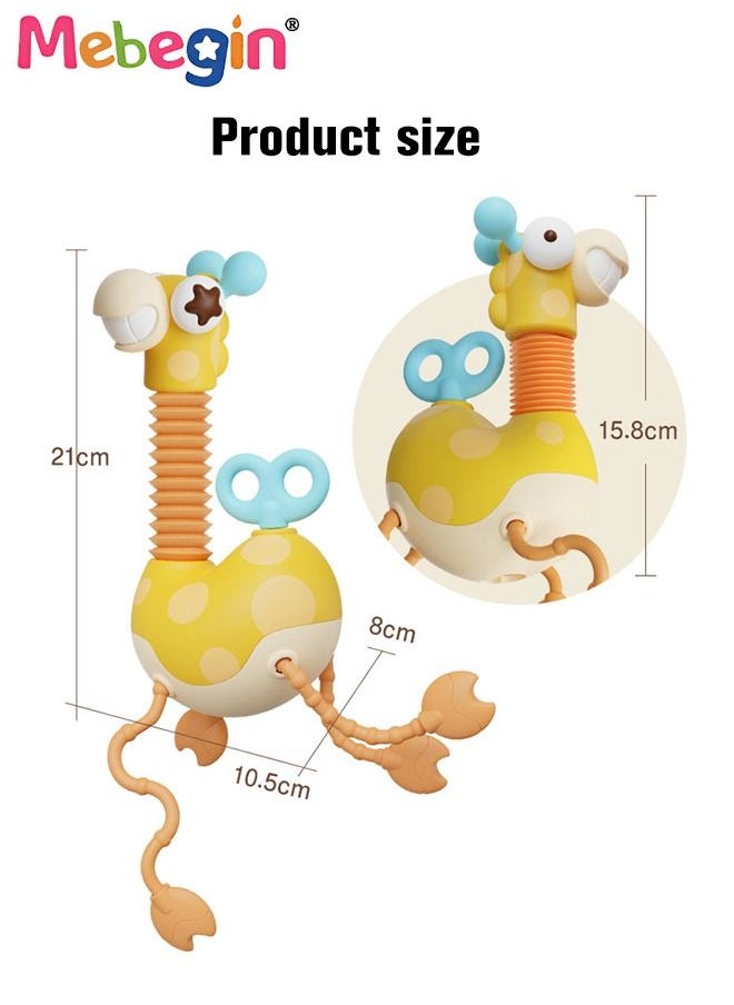 MEBEGIN - Safe Teething Toys, Giraffe-shaped Montessori Toys with Bright Colors and Unique Shape, Early Development Activity Silicone Pull String Toys, Developmental Pulling Teething Baby Sensory Toy with Soft Rubber Pull Ropes - Image 1