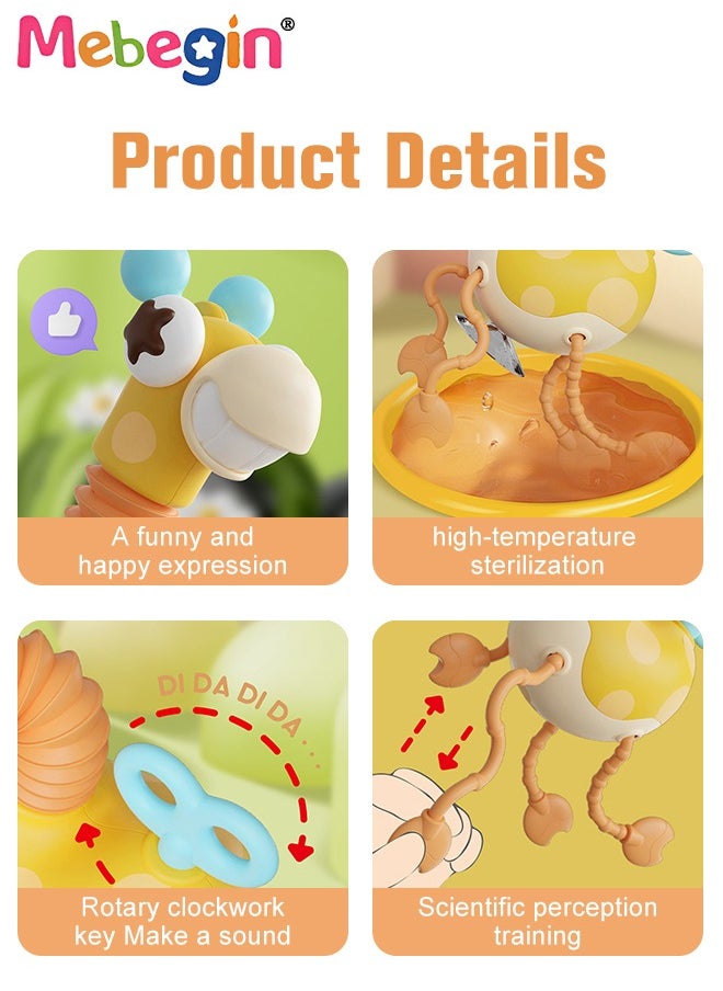 MEBEGIN - Safe Teething Toys, Giraffe-shaped Montessori Toys with Bright Colors and Unique Shape, Early Development Activity Silicone Pull String Toys, Developmental Pulling Teething Baby Sensory Toy with Soft Rubber Pull Ropes - Image 1