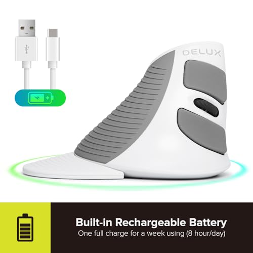 DELUX Ergonomic Vertical Mouse Wireless, Rechargeable Vertical Mouse, Bluetooth/2.4G Dual Mode, Slient Click, Removable Wrist Rest, 800/1200/1600DPI Levels, 6 Buttons, for Laptop/PC (M618G DB-White) - Image 5