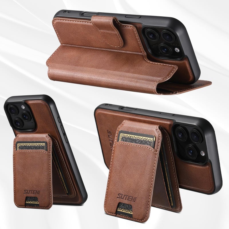Suteni For Iphone 15 Plus Q05S2 3-In-1 Detachable Vertical Flip Wallet Magsafe Leather Phone Case(Brown) - Image 3